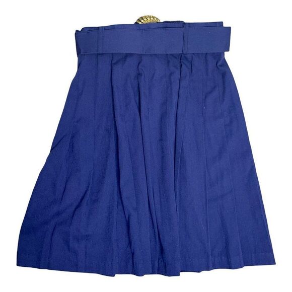 Vintage 90s Pleated Schoolgirl Skirt S Navy Blue Belted Knee Length Button Zip - Picture 3 of 5